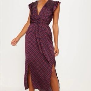 PLT Geometric Print Satin Midi Dress